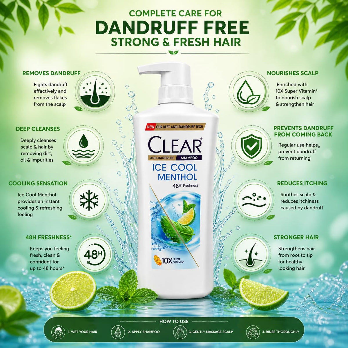 Clear Anti-Dandruff Ice Cool Menthol Shampoo 650ml