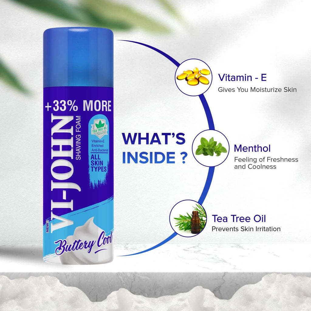 VI - JOHN Shaving Foam For Men,All Skin Type Shaving Foam (400Gm Each-Pack Of 2)