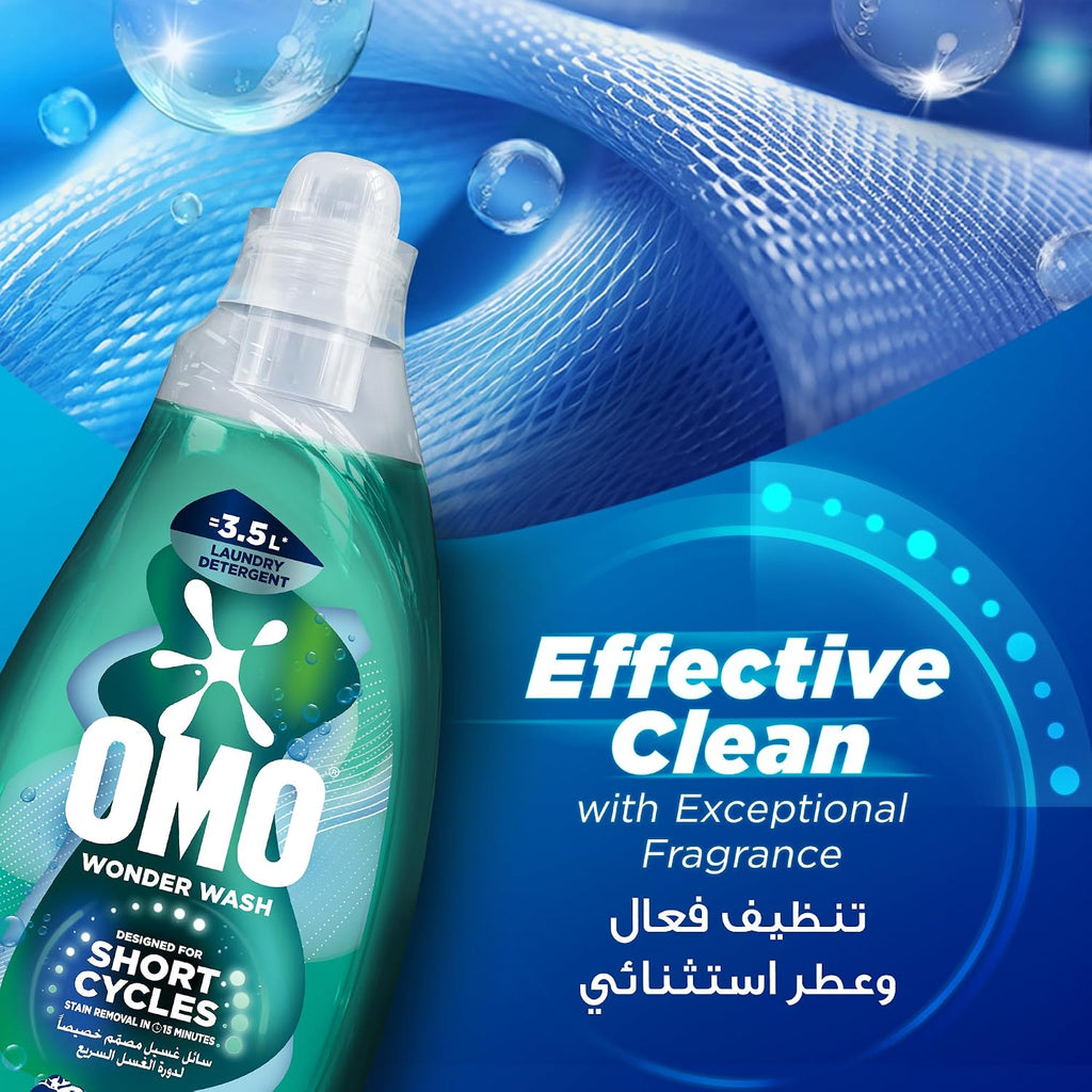 OMO Wonder Wash Liquid Laundry Detergent, Odor Defy, 1480ml (Pack of 2)