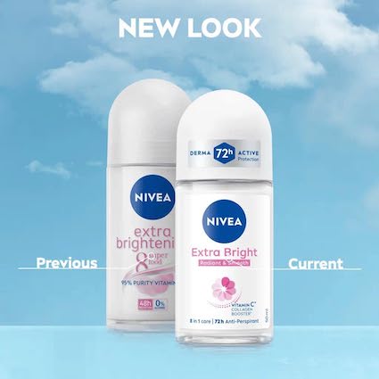 NIVEA Extra Brightening Underarm Roll-On Deodorant | 4 x 25ml