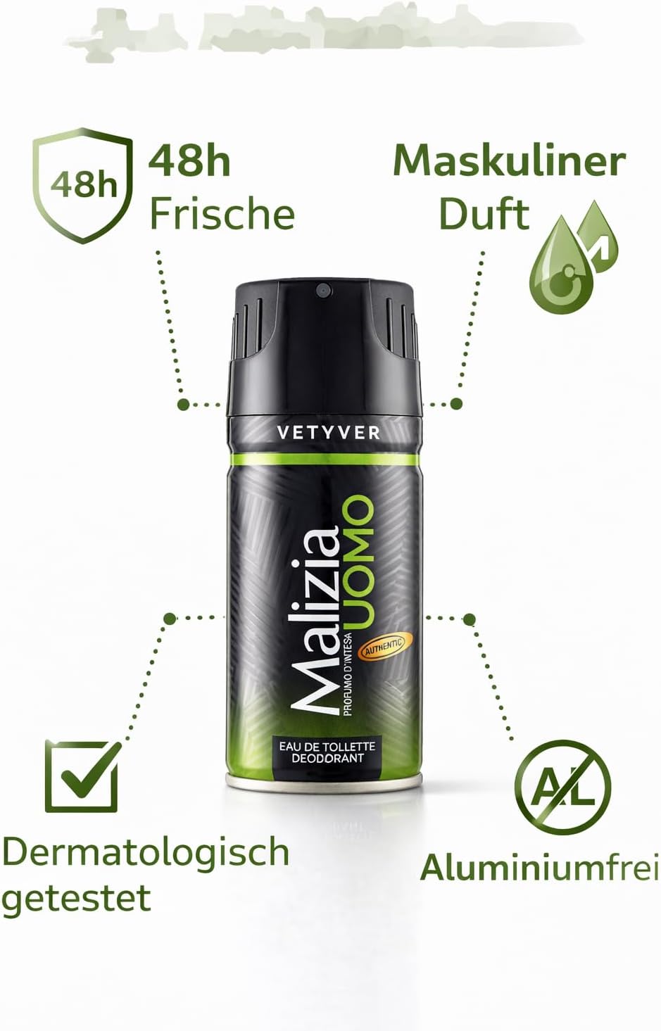 Malizia Uomo Classic Vetiver Fragrance Deodorant Body Spray - 150 ml