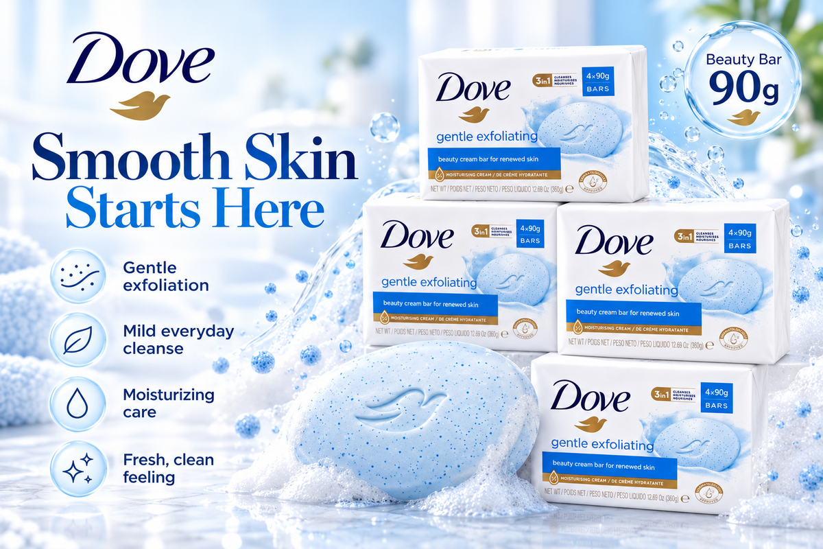 Dove Gentle Exfoliate Soap 90g – Mild Cleansing with Exfoliating Care 4Pcs
