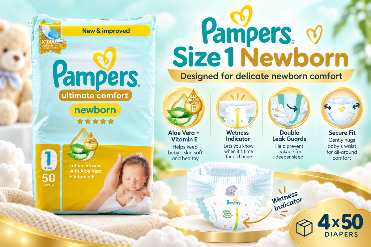 Pampers Premium Care Size 1 – 4 × 50 Diapers Value Pack