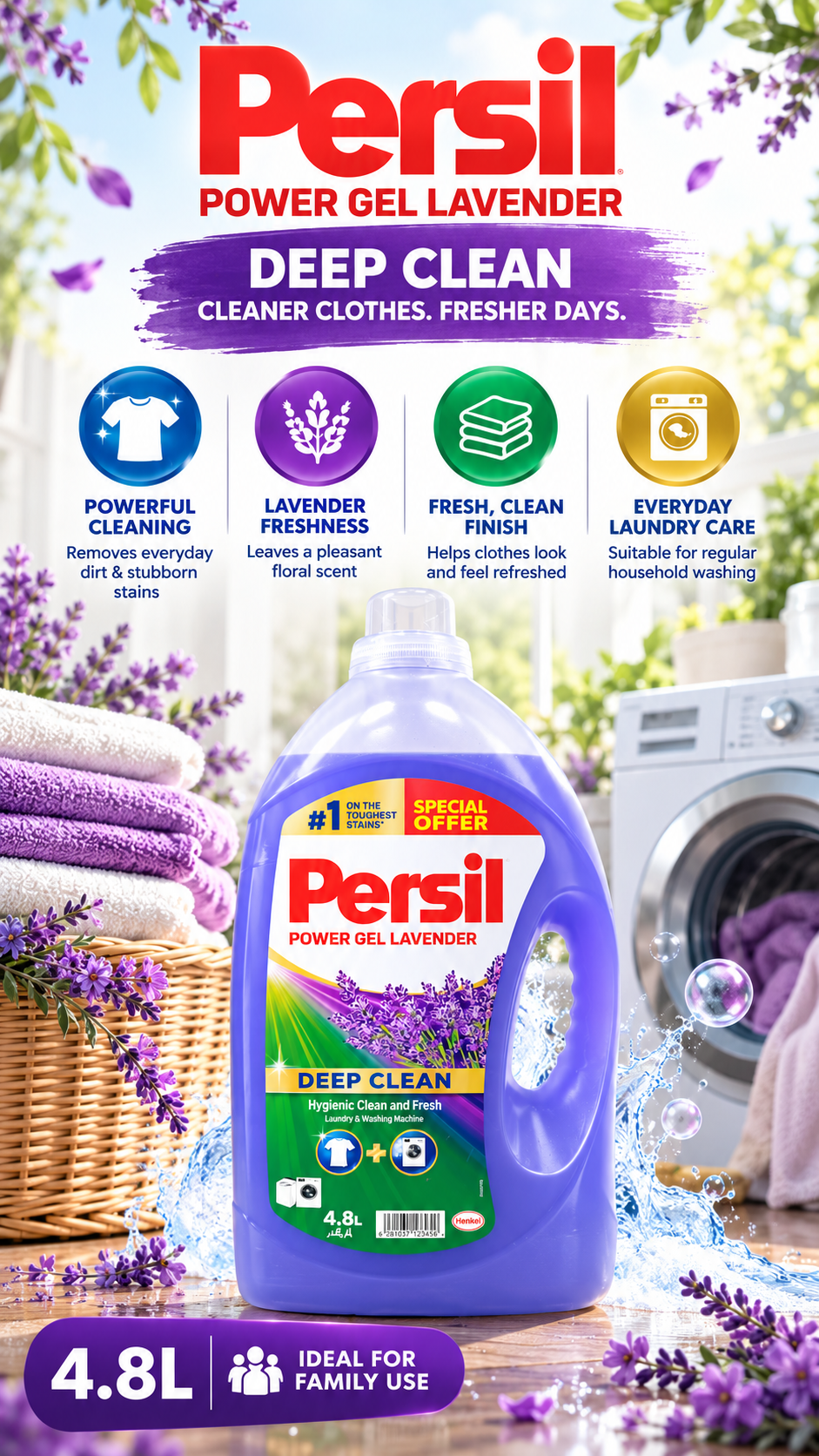 Persil Power Gel Lavender 4.8L – Deep Clean & Fresh Lavender Scent