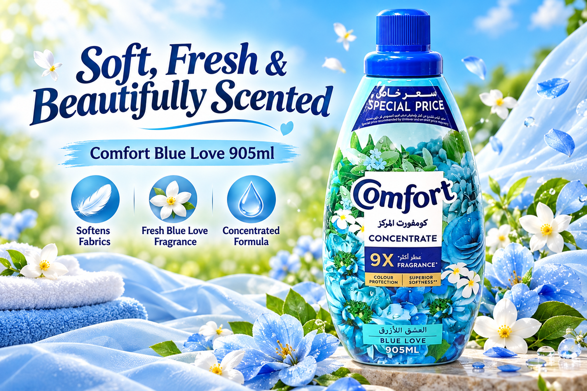 Comfort Concentrated Blue Love Fabric Softener 905ml – Long-Lasting Freshness 4pcs