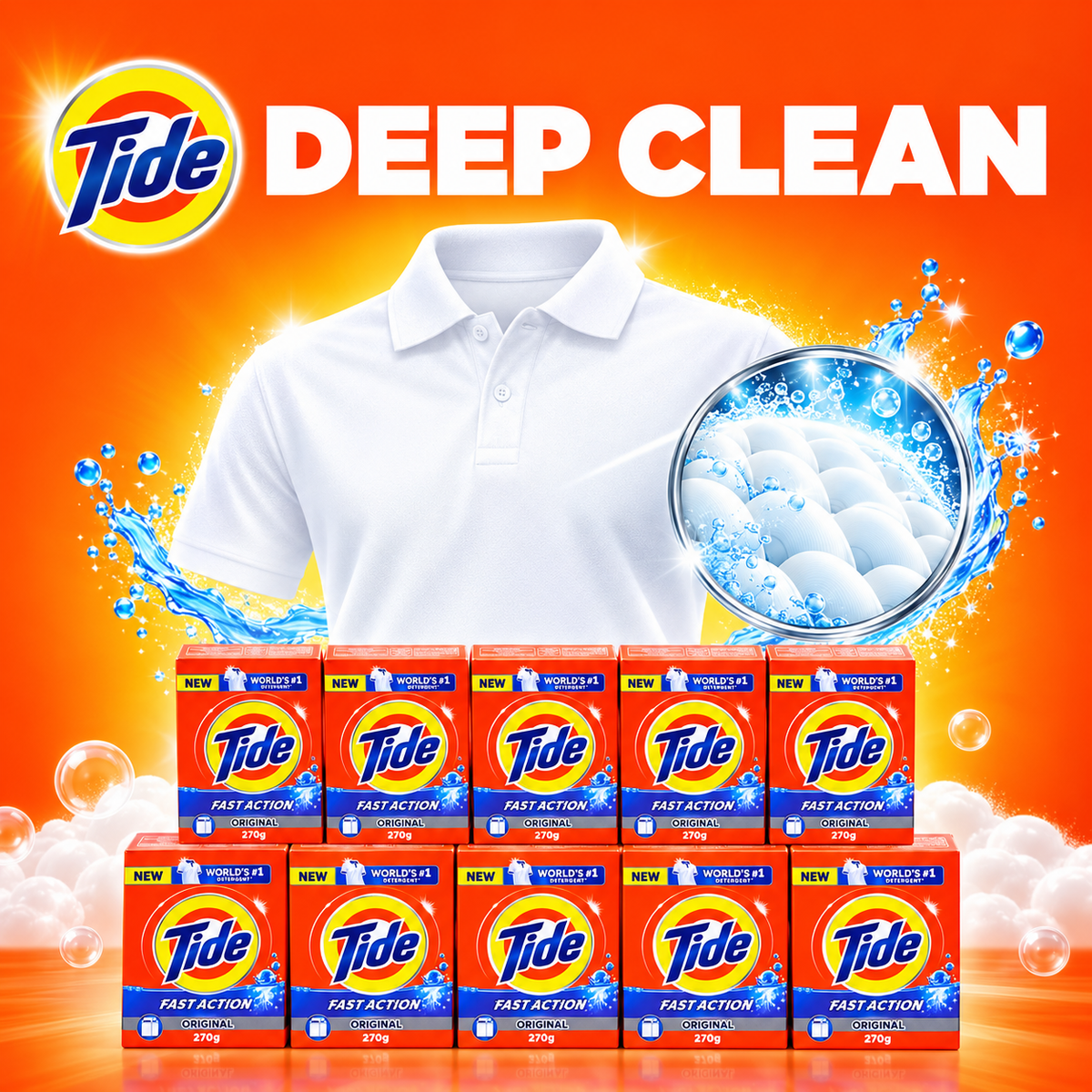 Tide Original Scent Laundry Detergent Powder – 270g 10Pcs