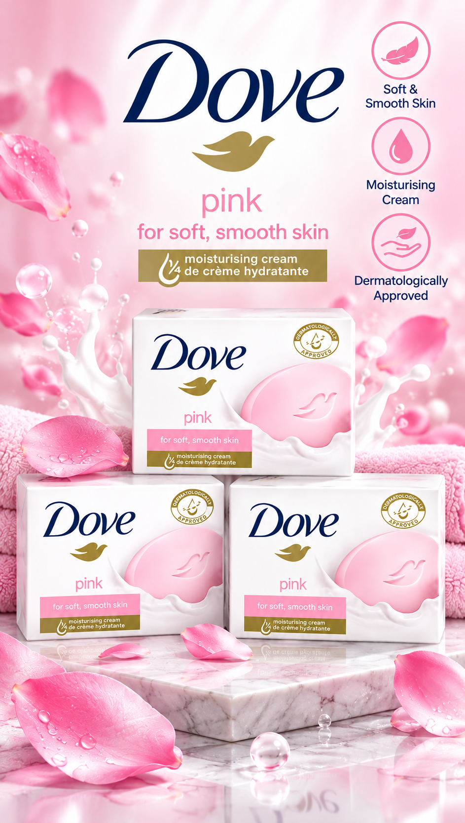 Dove Beauty Cream Bar White Soap – 90g 4pcs