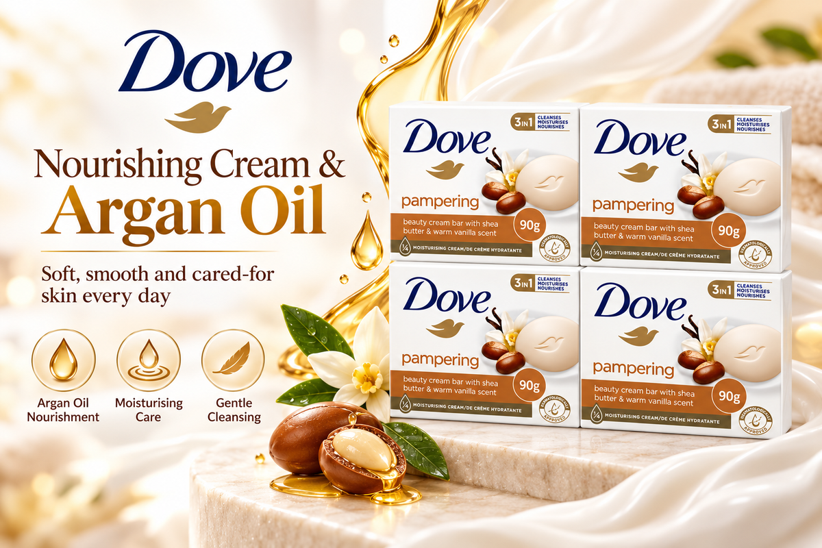 Dove Nourishing Cream & Argan Oil Beauty Bar 90g x 4Pcs