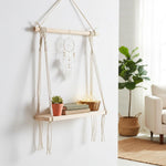 Decazone ® Macramé Wall Hanging Shelf Pine Wood Floating Shelve with Wooden Dowel