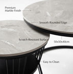 Round Nesting Coffee Table Set of 2 – Marble Top with Black Metal Frame