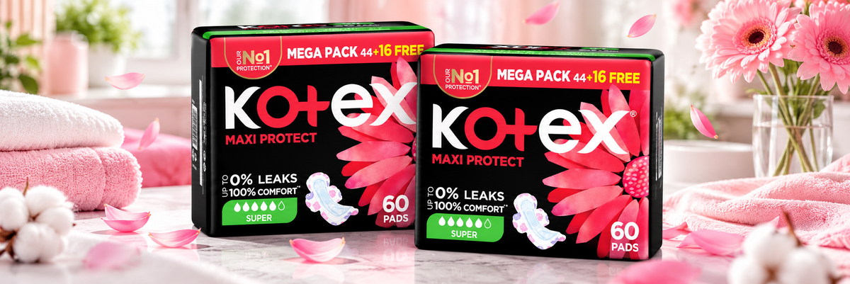 Kotex Maxi Pads Super – 60 Pads Mega Pack x 2 packs =120 total pads