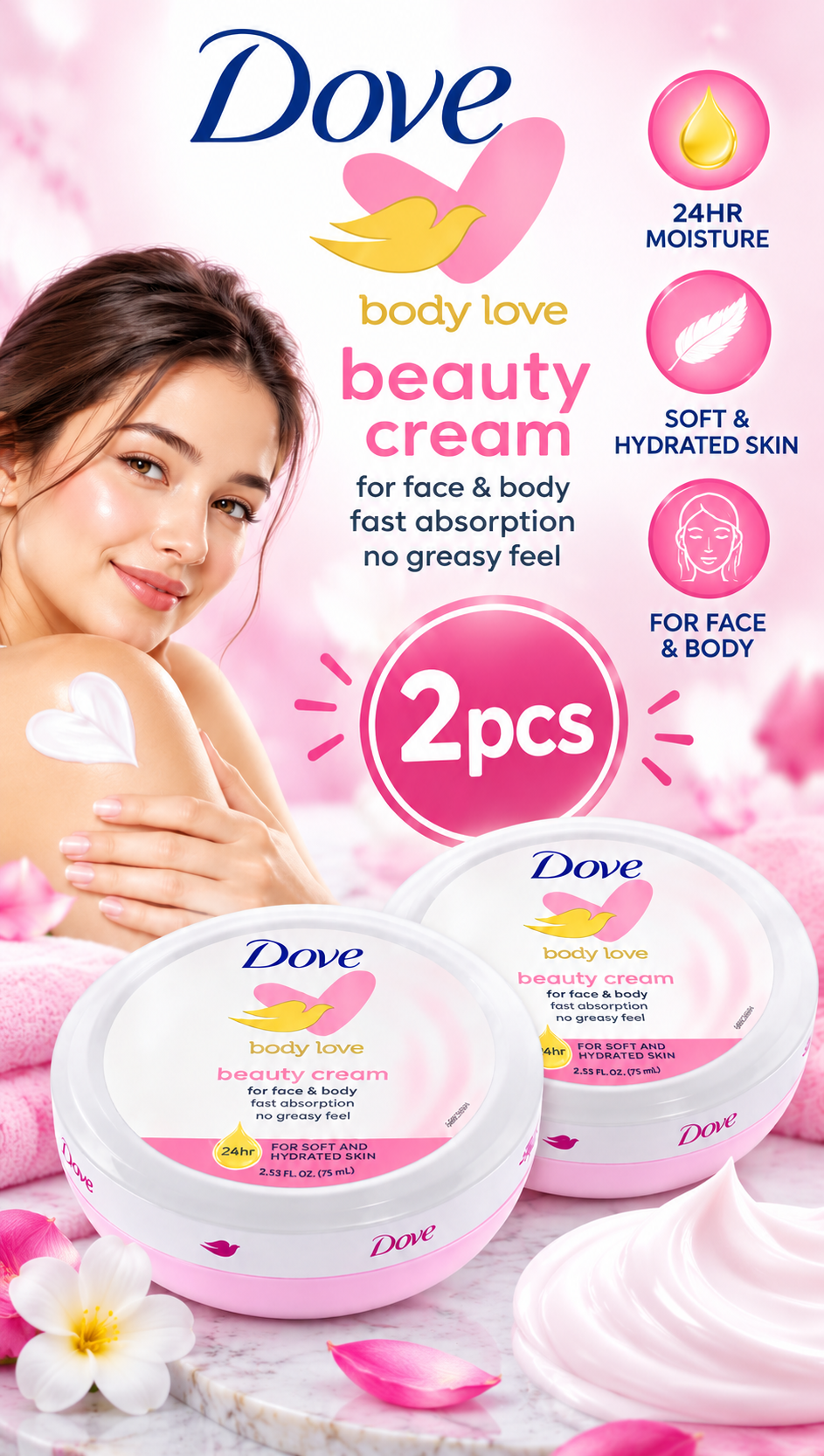Dove Beauty Cream 250ml x 2pcs – Rich Moisturizing Care for Soft Skin