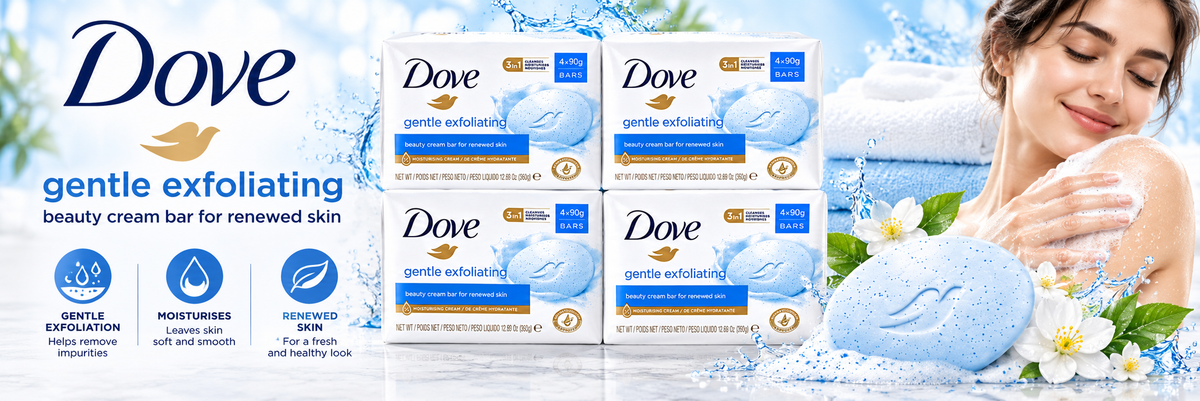 Dove Gentle Exfoliate Soap 90g – Mild Cleansing with Exfoliating Care 4Pcs