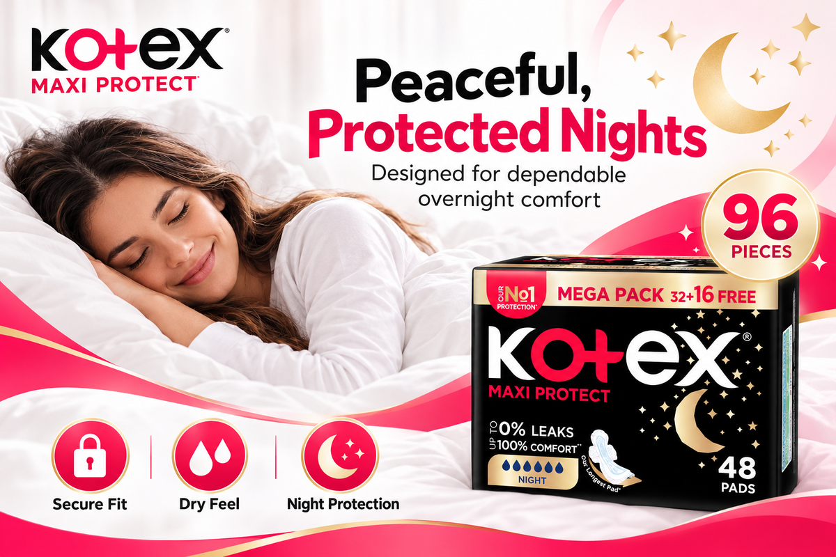 Kotex Maxi Protect Night Sanitary Pads – 2pack 96Pcs
