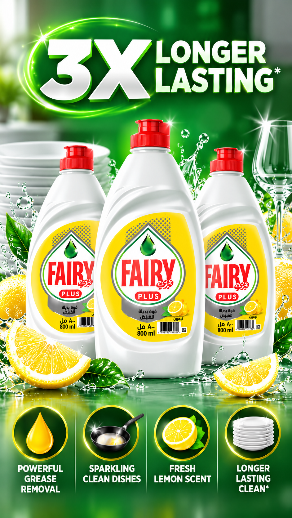 Fairy Lemon Dishwashing Liquid Offer Pack – 800ml 3pcs