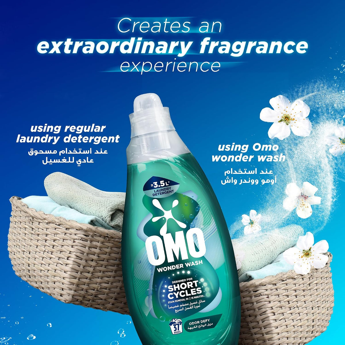 OMO Wonder Wash Liquid Laundry Detergent, Odor Defy, 1480ml (Pack of 2)