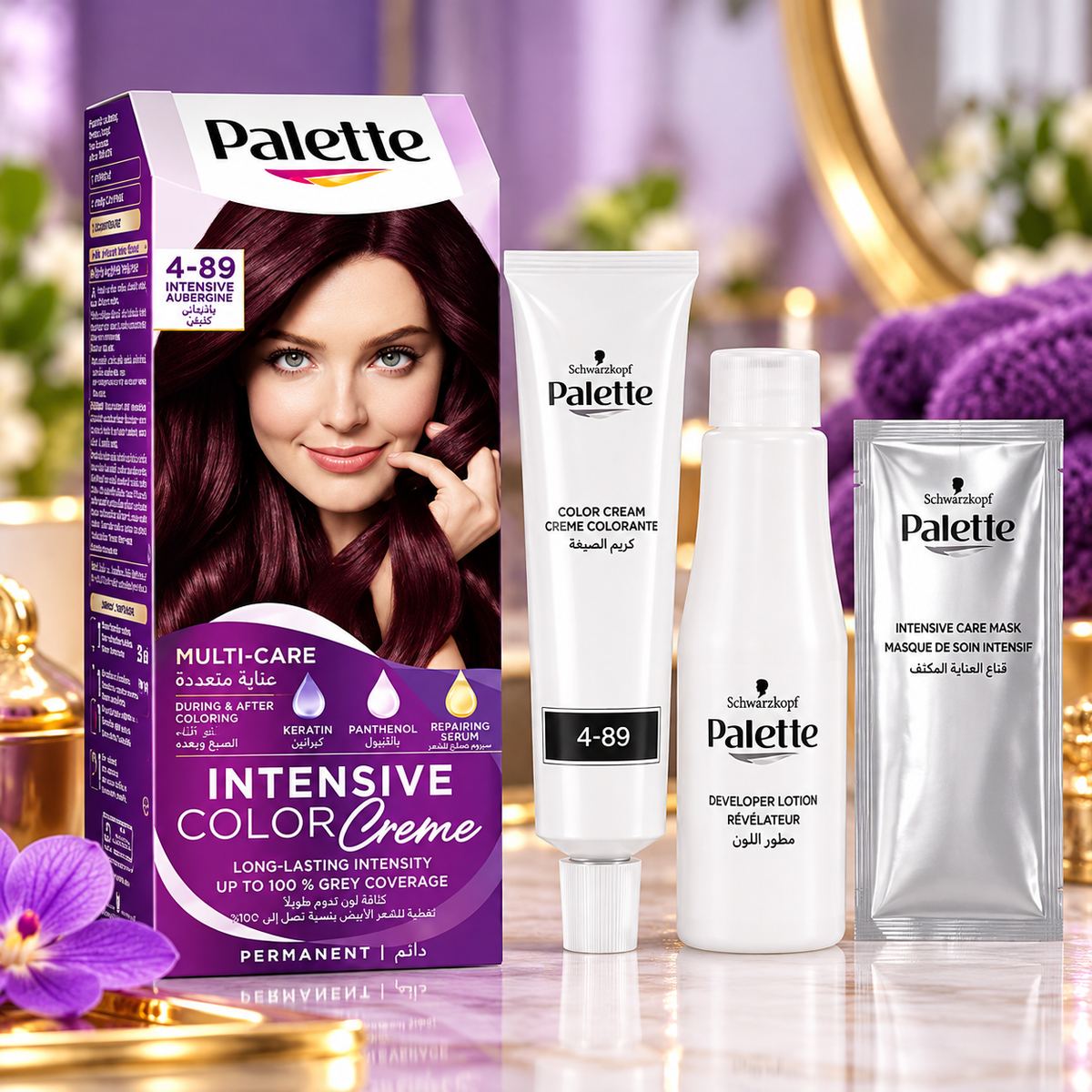 Palette Permanent Hair Color Cream with Triple Care System - 4-89 Aubergine
