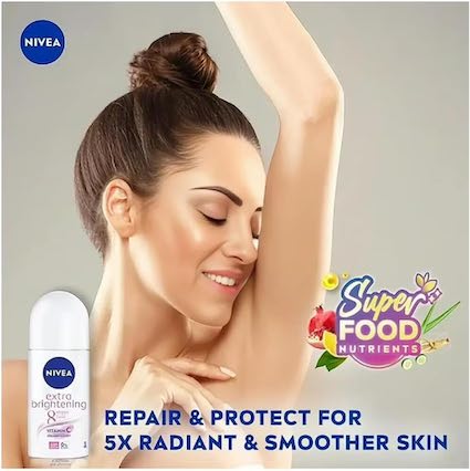 NIVEA Extra Brightening Underarm Roll-On Deodorant | 4 x 25ml