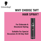 Schwarzkopf TAFT Power Hold 5 Hair Spray for Heat Protection, Cashmere like Softness for Dry - 250Ml.
