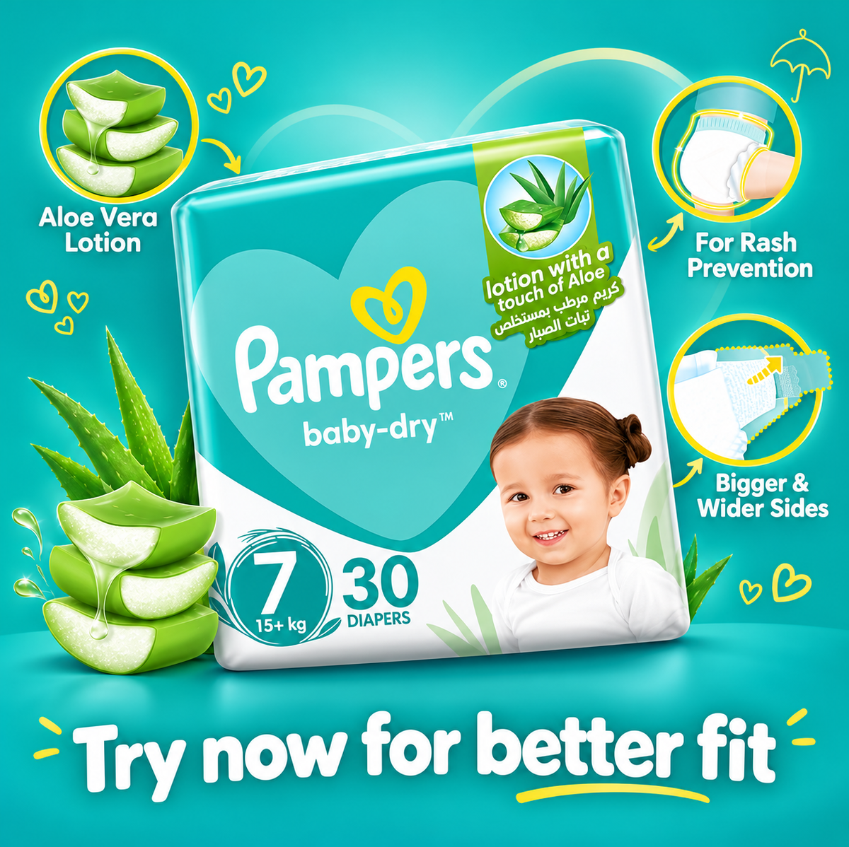 Pampers Mega Rash Protect Size 7 – 2× 30 Diapers, 60PC Value Pack