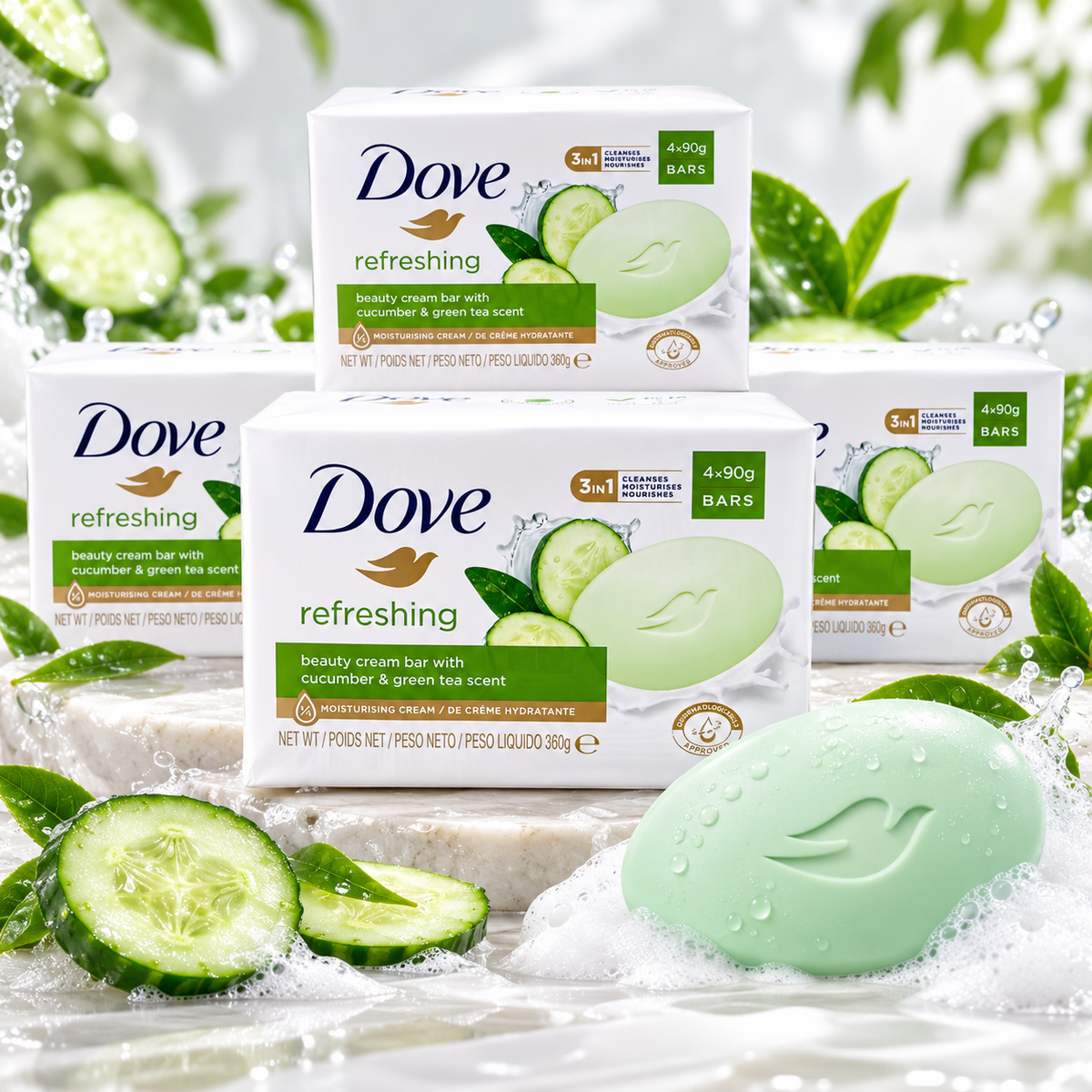 Dove Refreshing Soap 90g – Soft, Smooth & Fresh Everyday Care 4pcs