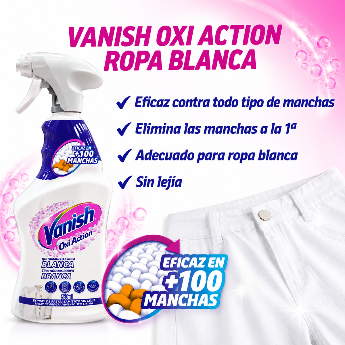 Vanish White Stain Remover Spray 750ml – Powerful Pre-Treat Cleaning 2pcs
