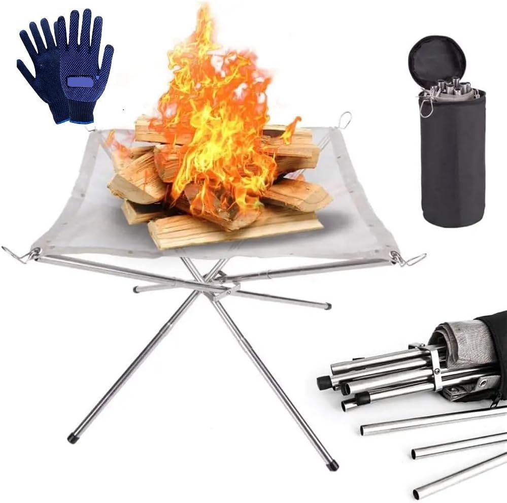 Portable Outdoor Fire Pit, Upgraded Collapsible Stainless Steel Fire Mesh Place