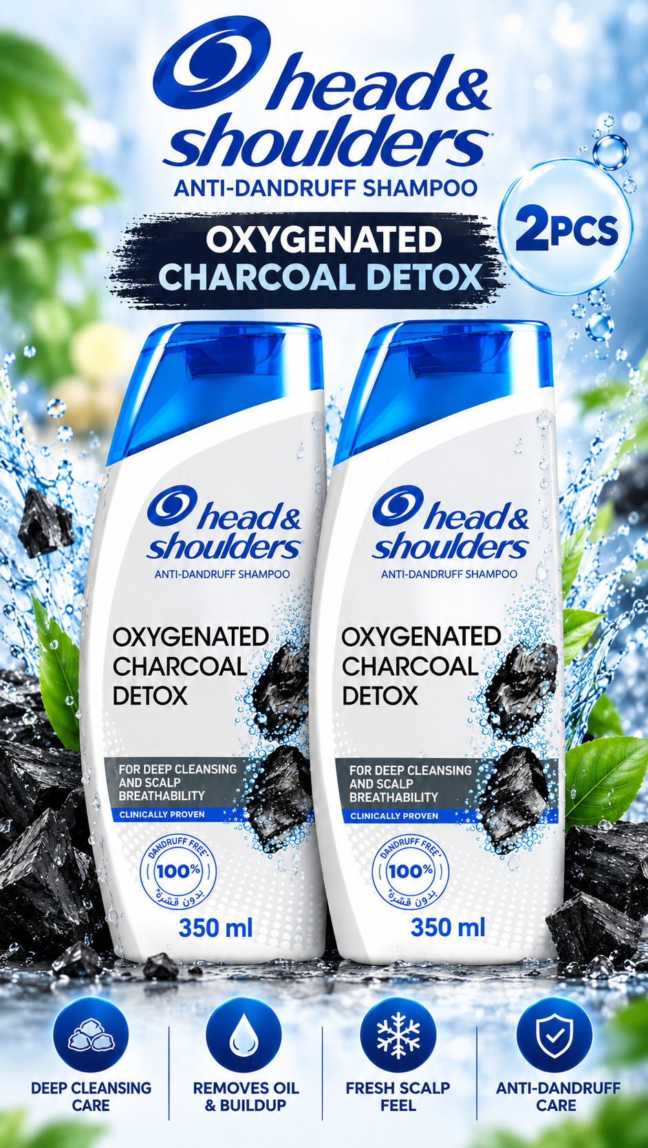 Head & Shoulders Charcoal Detox 350ml  x 2pcs – Fresh Scalp & Clean Hair