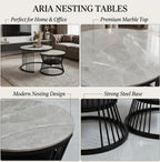 Round Nesting Coffee Table Set of 2 – Marble Top with Black Metal Frame