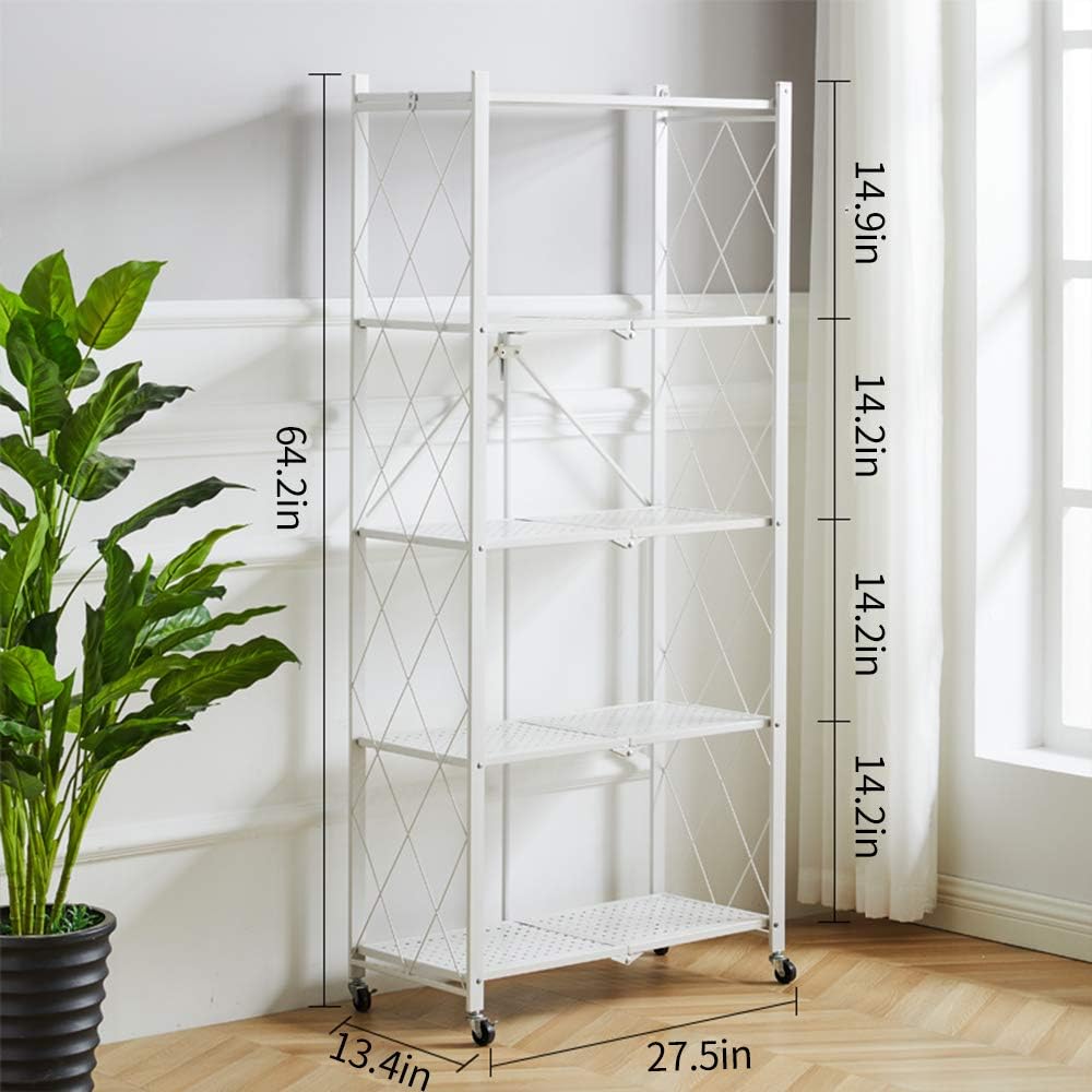 N/P 5-Tier Foldable Metal Storage Shelves - White