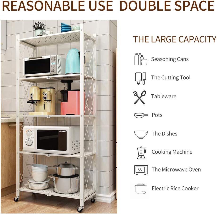 N/P 5-Tier Foldable Metal Storage Shelves - White