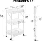 3 Tier trolley organizer,Foldable Metal Rolling Utility Cart Organizer