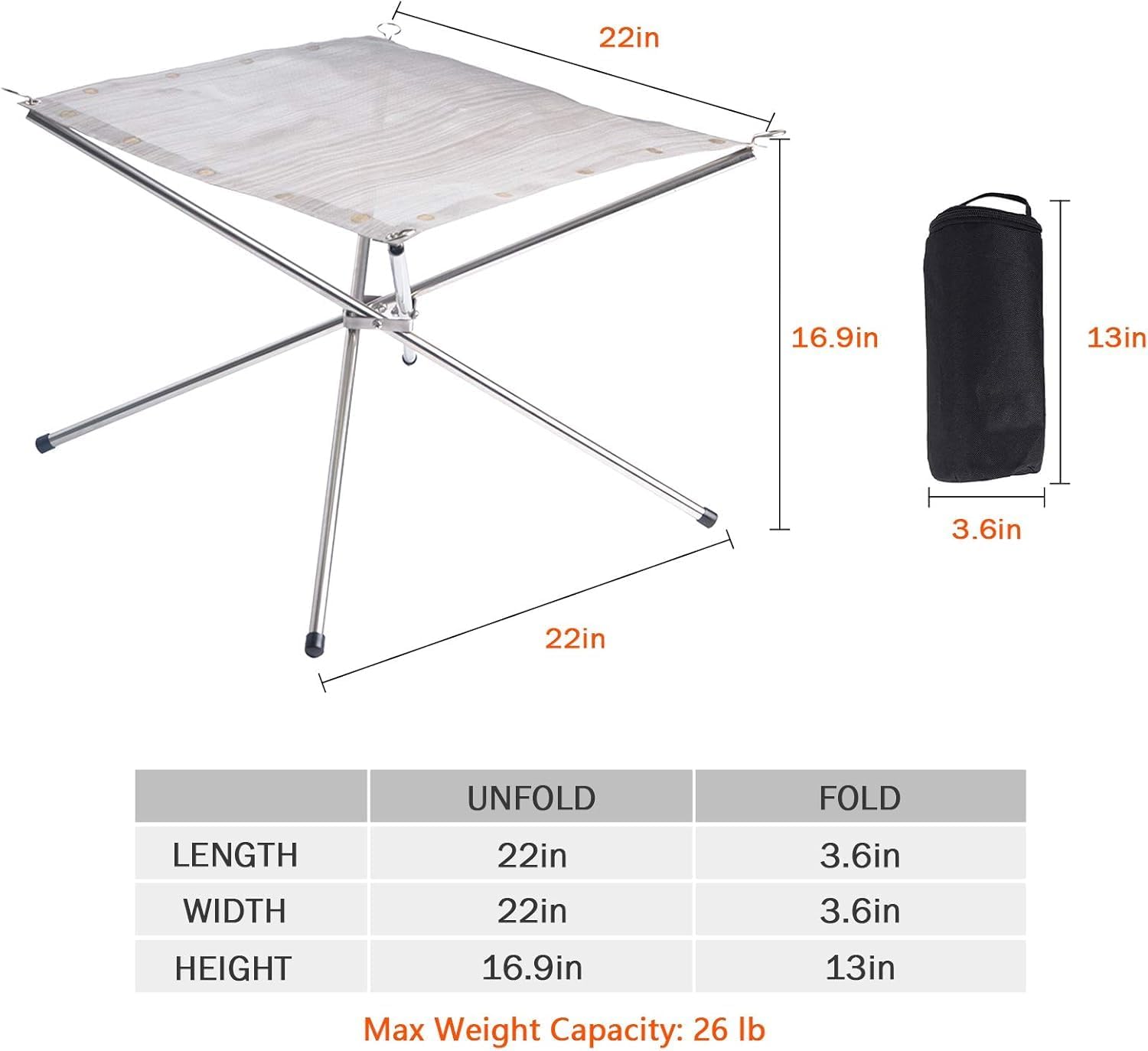 Portable Outdoor Fire Pit, Upgraded Collapsible Stainless Steel Fire Mesh Place