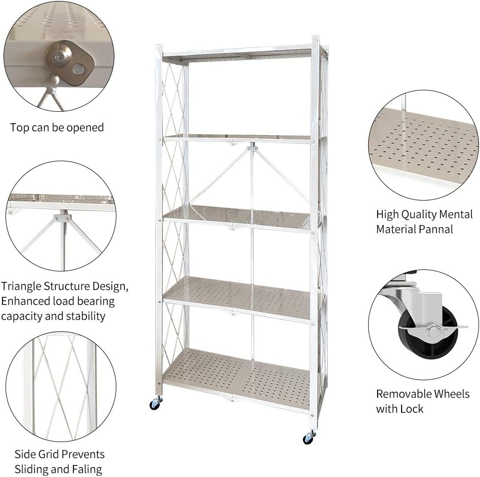 N/P 5-Tier Foldable Metal Storage Shelves - White