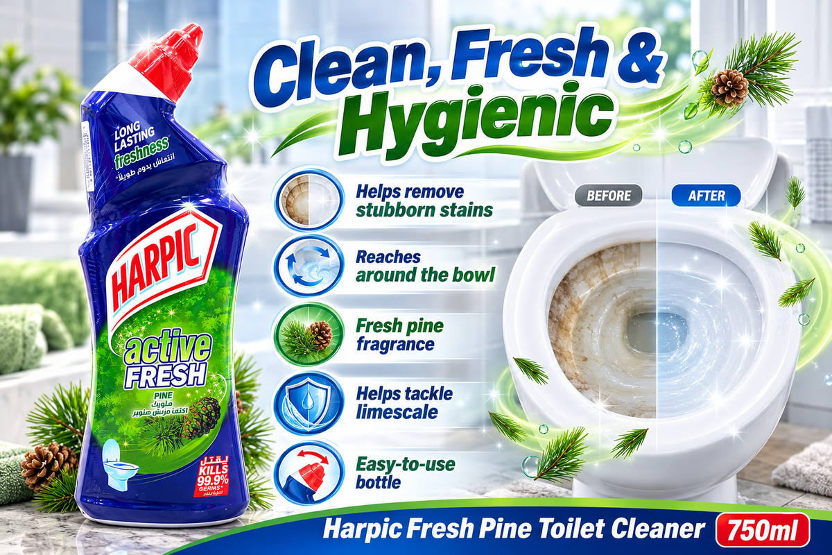 Harpic Fresh Pine Toilet Cleaner 750ml – Powerful Deep Cleaning x 3pcs