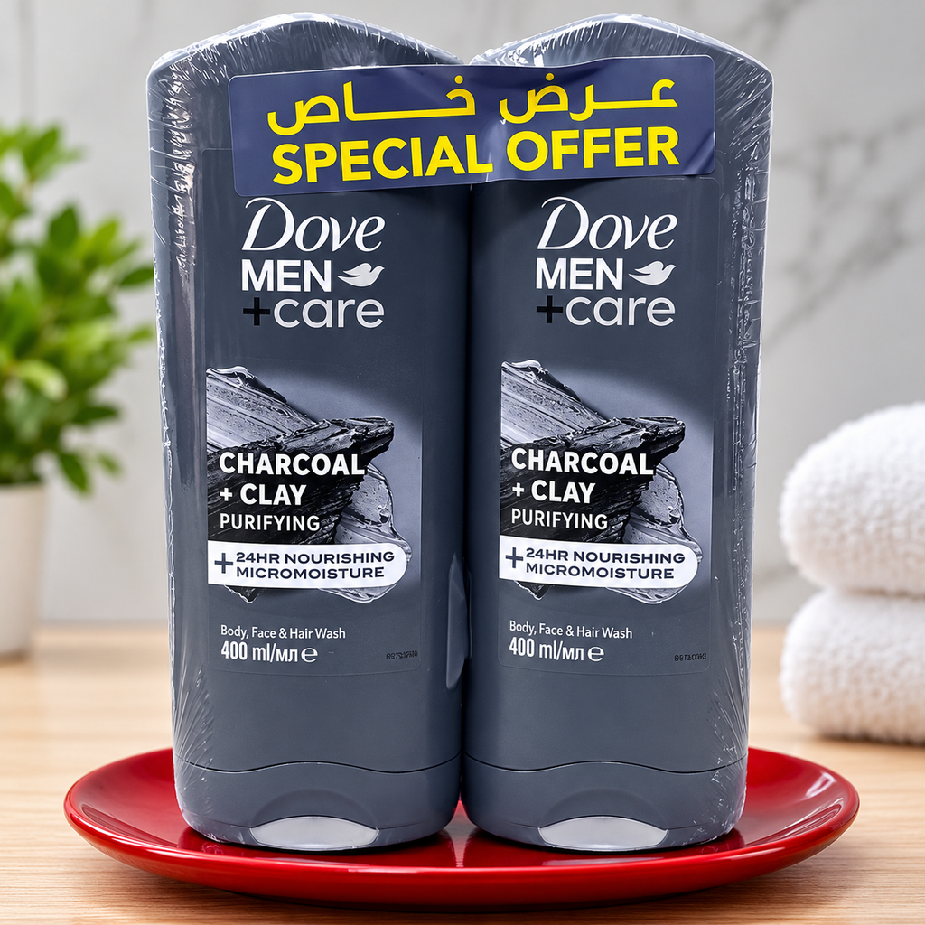 Dove Men+Care Charcoal Shower Gel 400ml  2pcs – Deep Clean & Fresh Skin