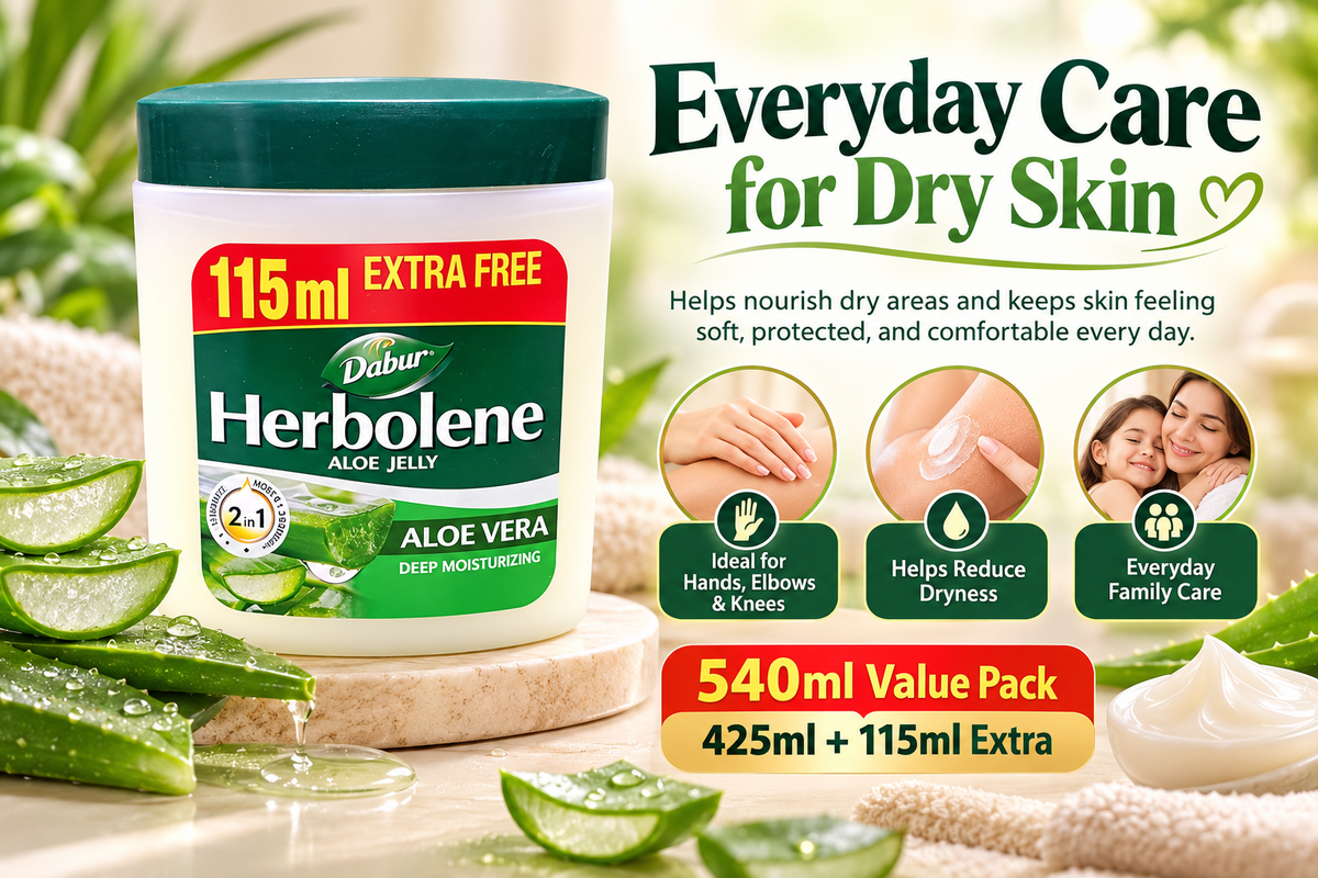 Dabur Herbolene Aloe Jelly 115ml x 4pcs  Free – Soft & Nourished Skin