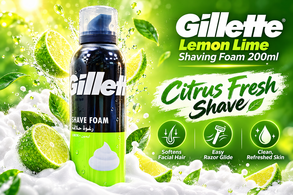 Gillette Lemon Lime Shaving Foam 200ml x 4pcs – Fresh & Smooth Shave