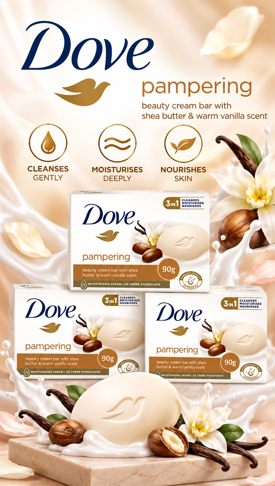 Dove Pampering Beauty Bar 90g – Gentle Cleansing & Nourishing Care 4Pcs
