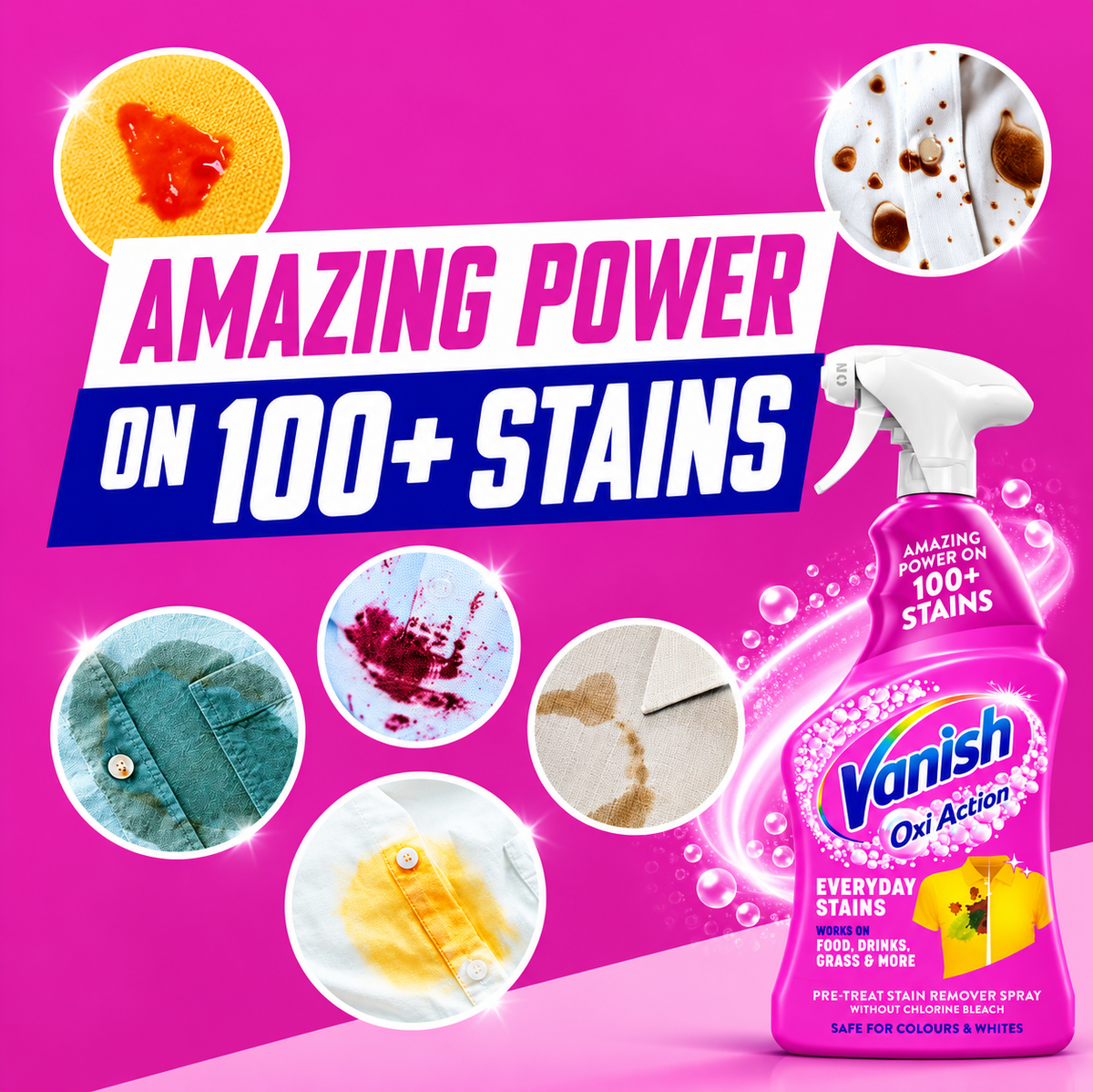 Vanish Pink Stain Remover Spray 750ml x 2pcs  – Powerful Pre-Treat Cleaning