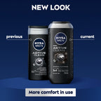 Nivea Men Active Clean 3in1 Shower Gel Cleans Body Face and Hair with Active Charcoal, 250 ml