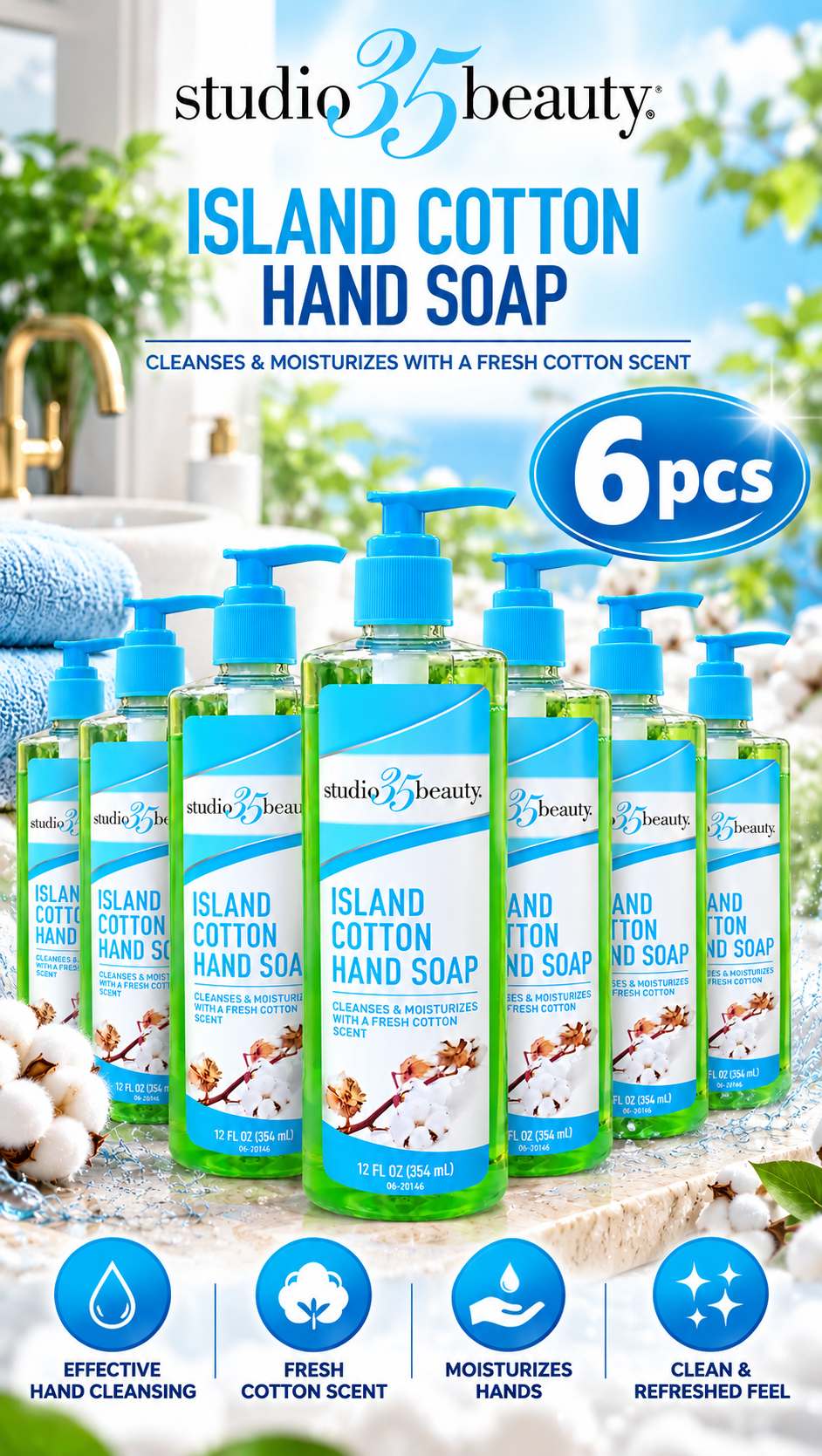 Studio 35 Island Cotton Hand Soap 6 Pack – 6 × 12oz
