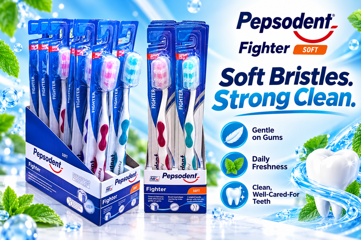 Pepsodent Fighter Soft Toothbrush – Gentle Daily Cleaning x 12pcs