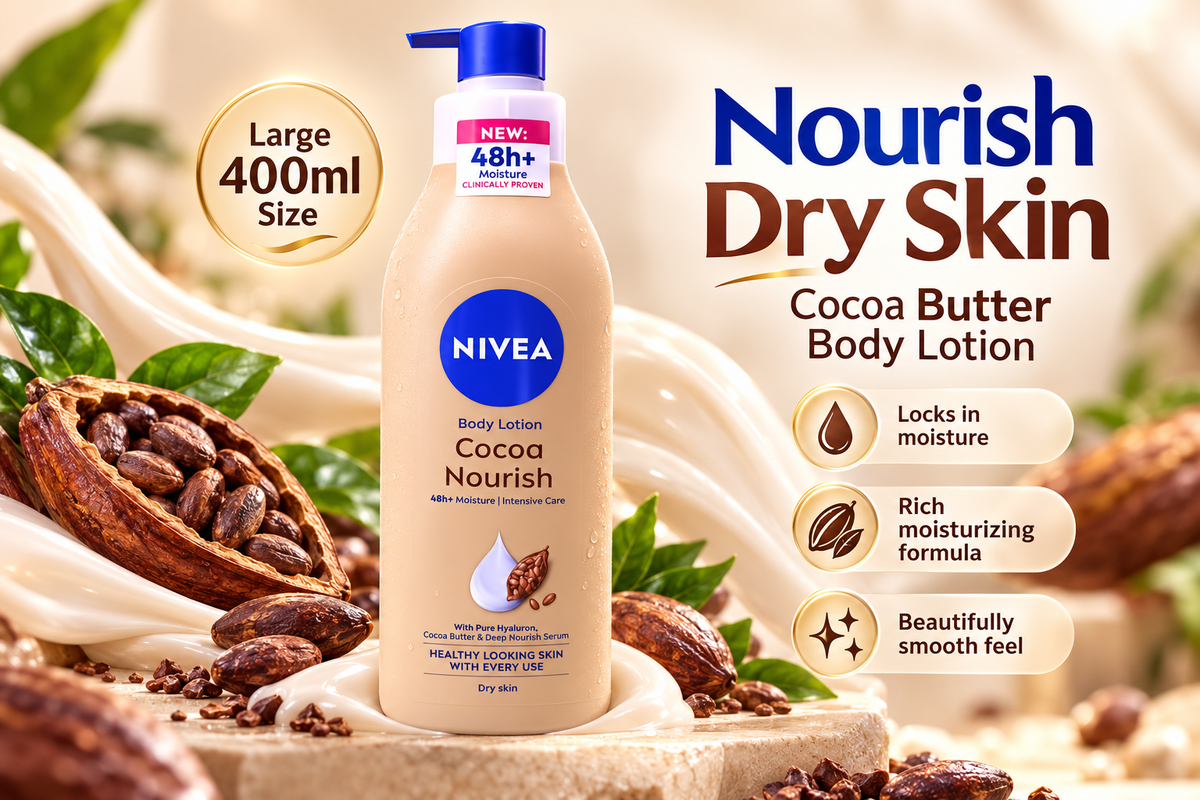 Nivea Cocoa Butter Body Lotion 400ml 2pcs  – 48H Deep Moisture Care