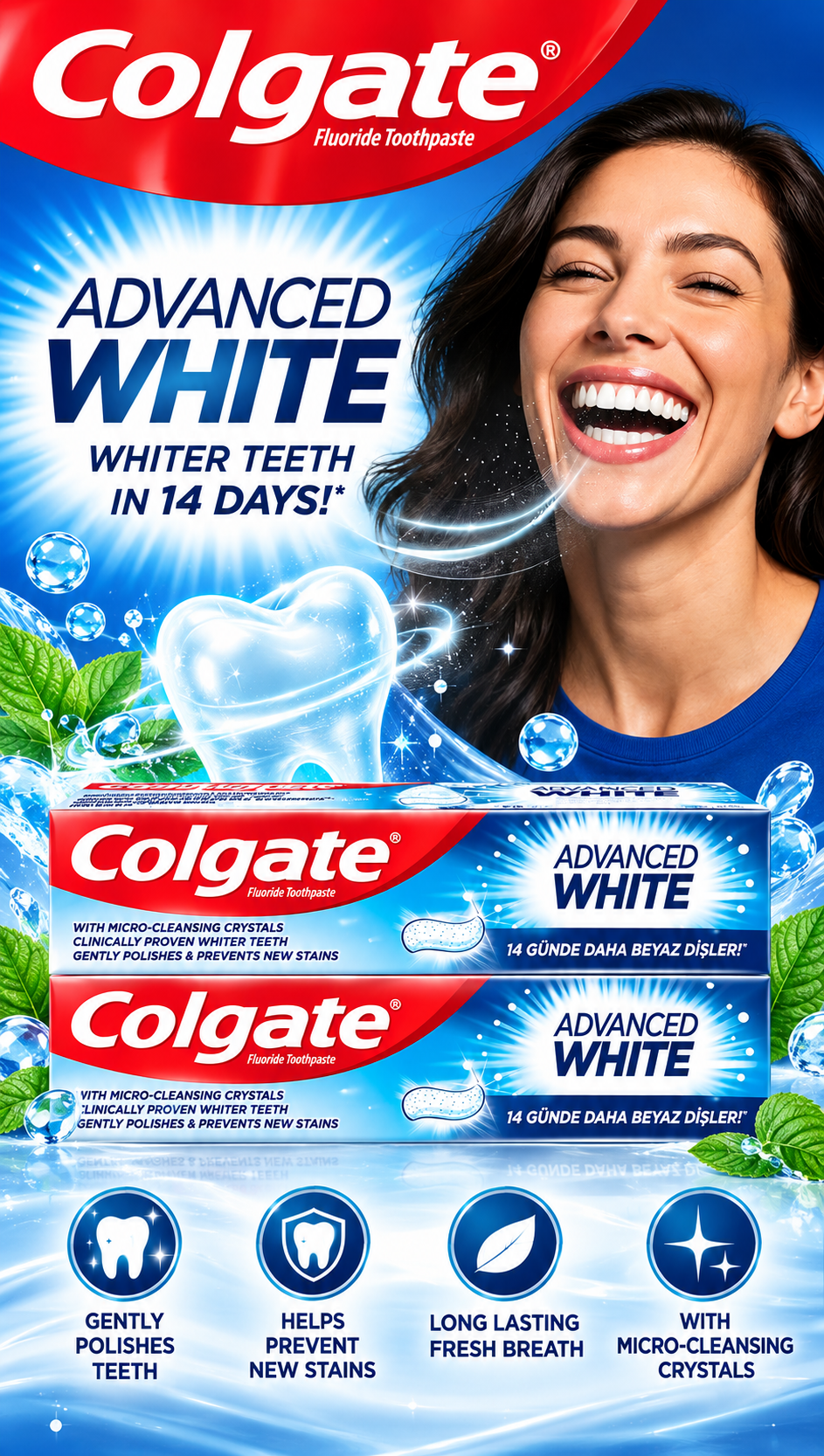 Colgate Advance Whitening 100ml – Everyday Whitening & Cavity Protection 10pcs