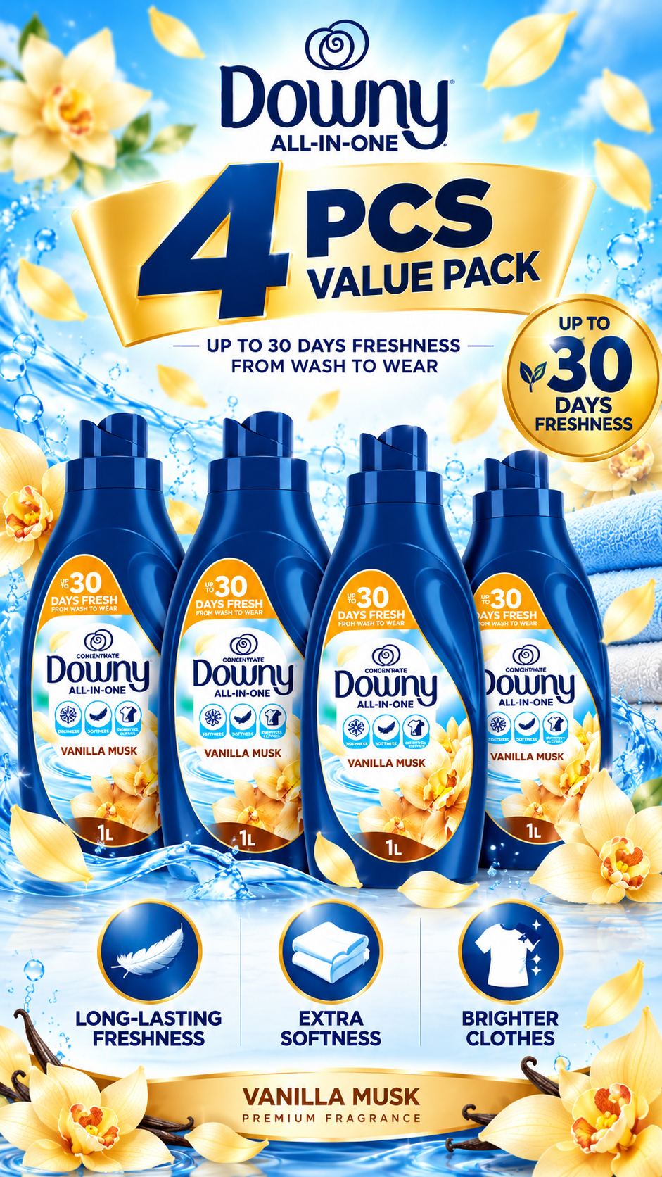 Downy Naturals Vanilla & Musk Fabric Softener – 1L