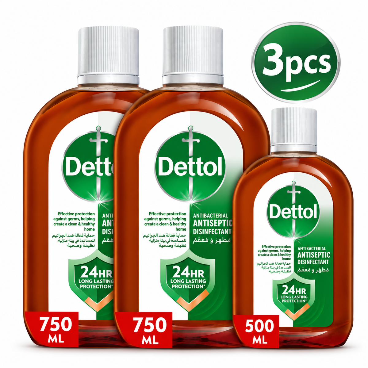 Dettol Antiseptic Liquid 750ml × 2 + 500ml – Value Hygiene Pack Total 3packs