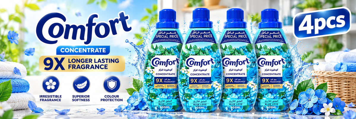 Comfort Concentrated Blue Love Fabric Softener 905ml – Long-Lasting Freshness 4pcs