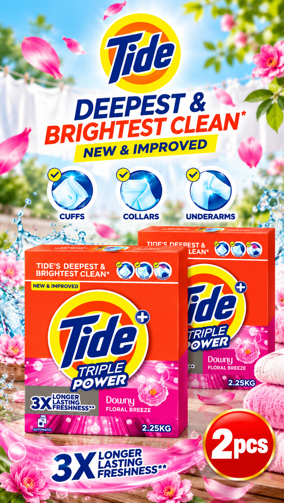 Tide Triple Power Downy Floral Breeze 2.25kg X 2Pcs  – Deep Clean & Freshness