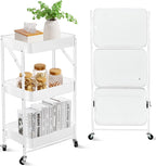 3 Tier trolley organizer,Foldable Metal Rolling Utility Cart Organizer